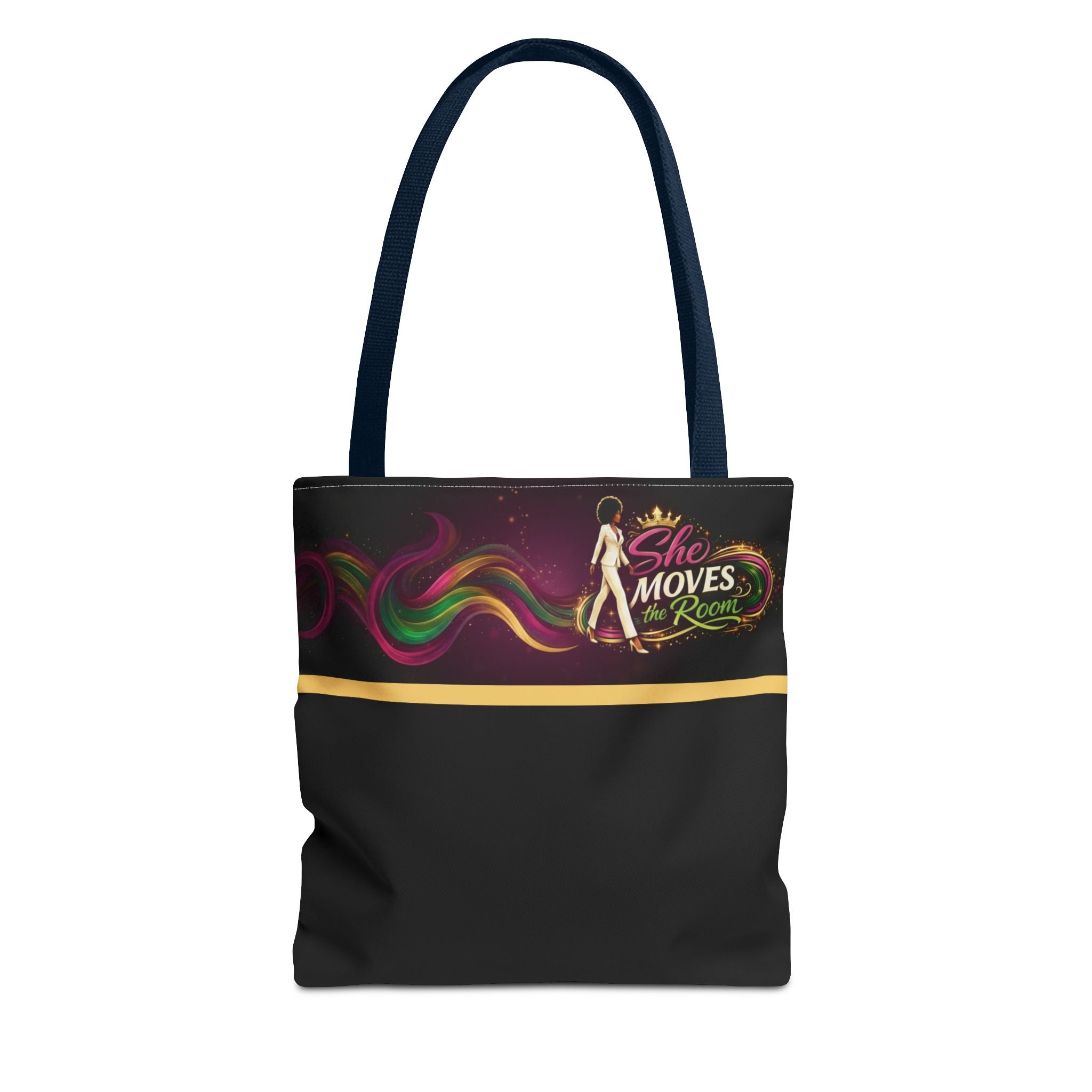 She Moves the Room Tote Bag | Afro Disco Woman Graphic Black