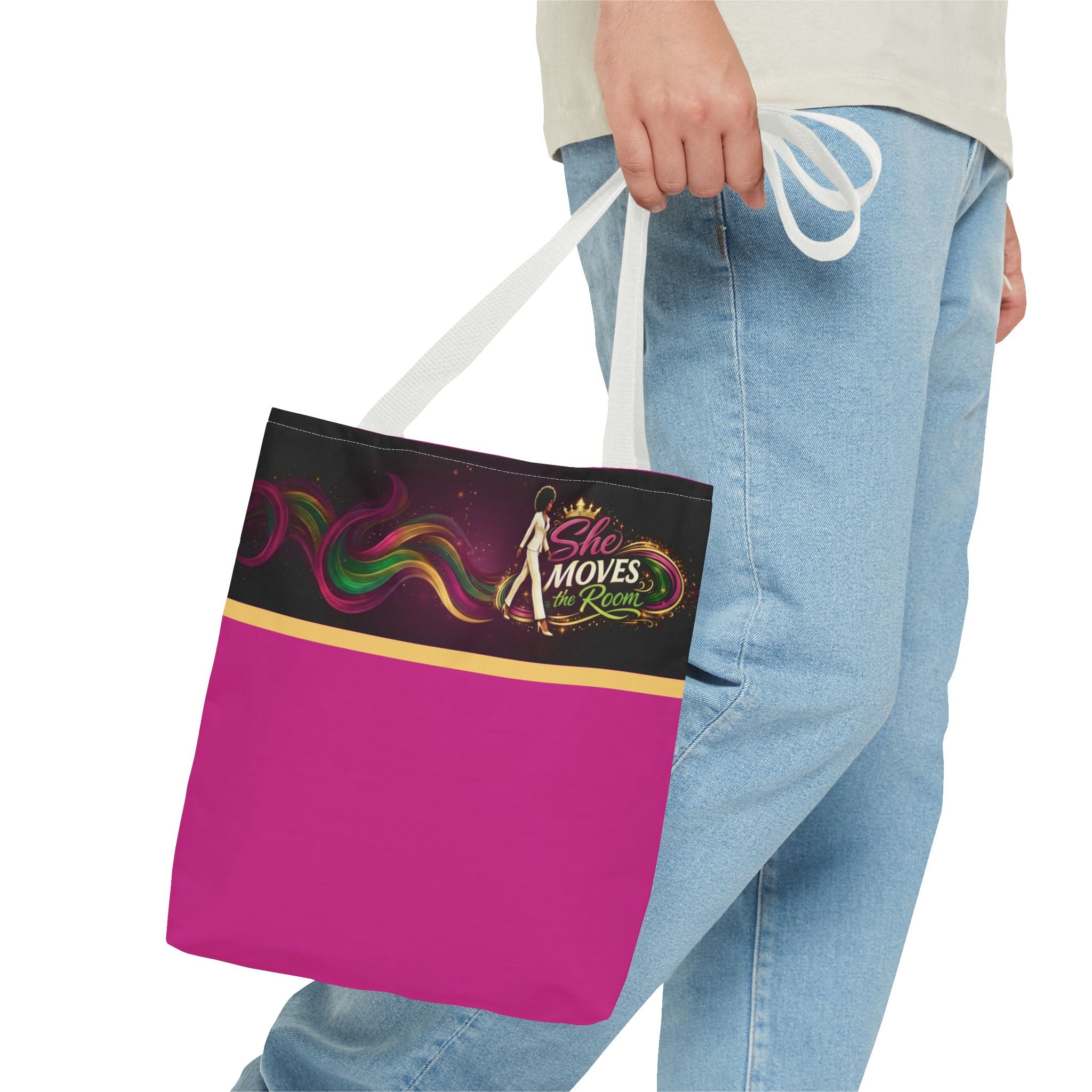 She Moves the Room Tote Bag | Afro Disco Woman Graphic