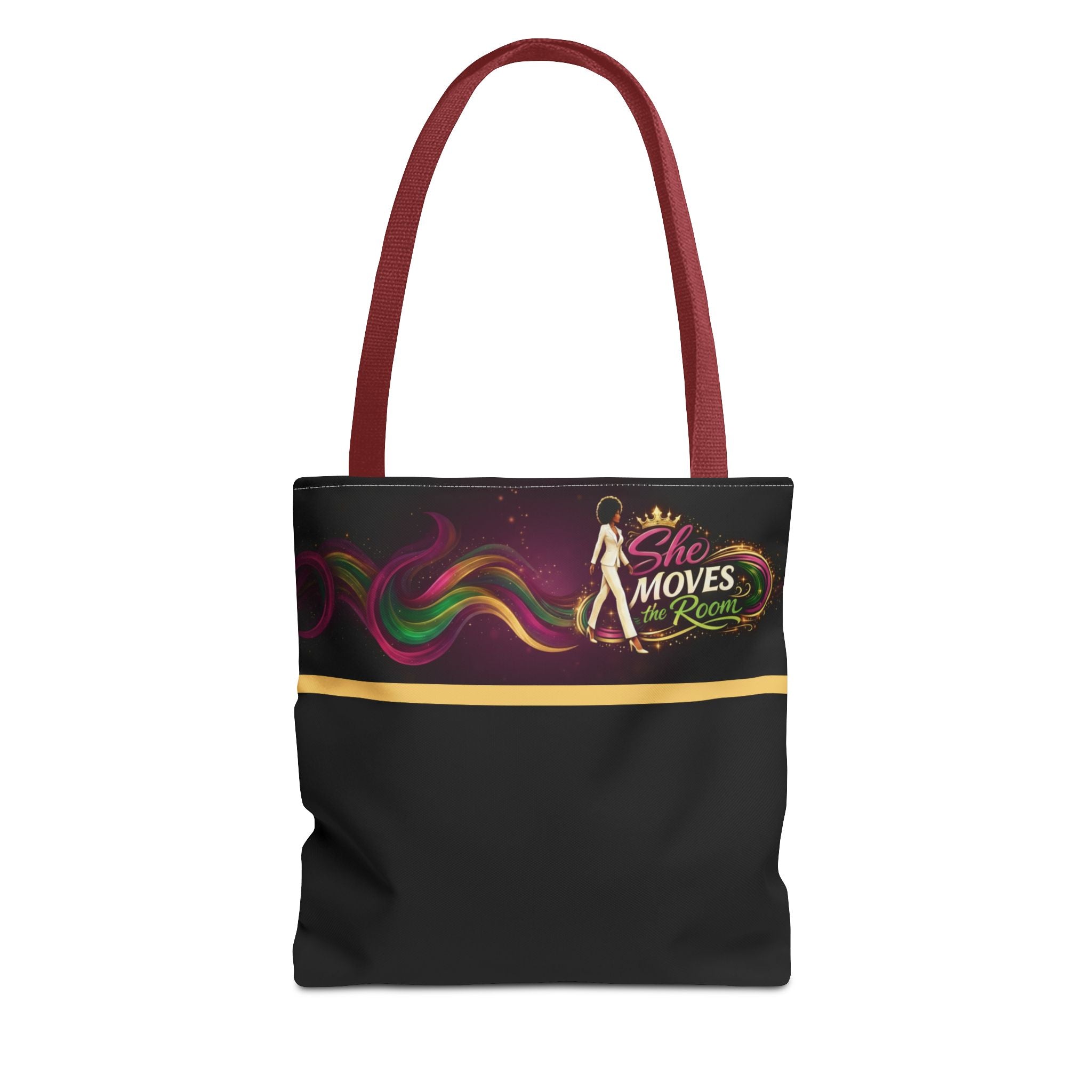 She Moves the Room Tote Bag | Afro Disco Woman Graphic Black