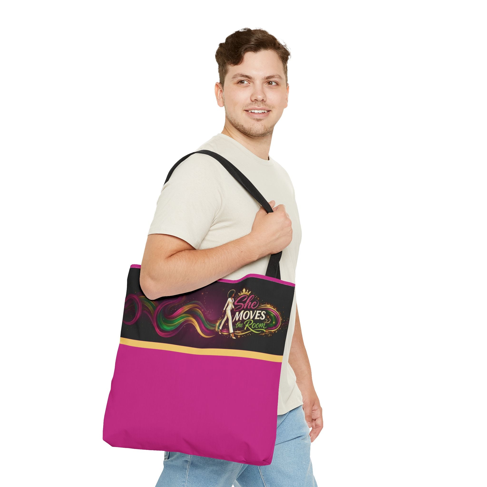 She Moves the Room Tote Bag | Afro Disco Woman Graphic