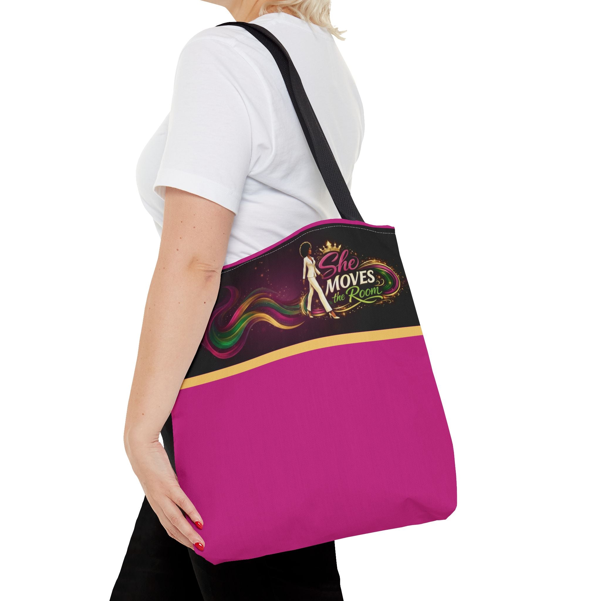 She Moves the Room Tote Bag | Afro Disco Woman Graphic