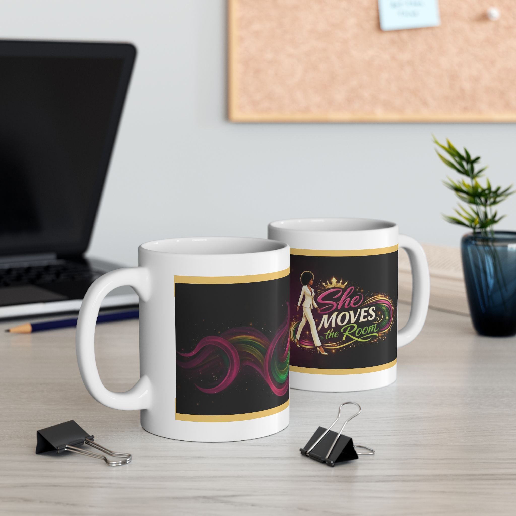 She Moves the Room | Colorful Wave Silhouette Ceramic Mug