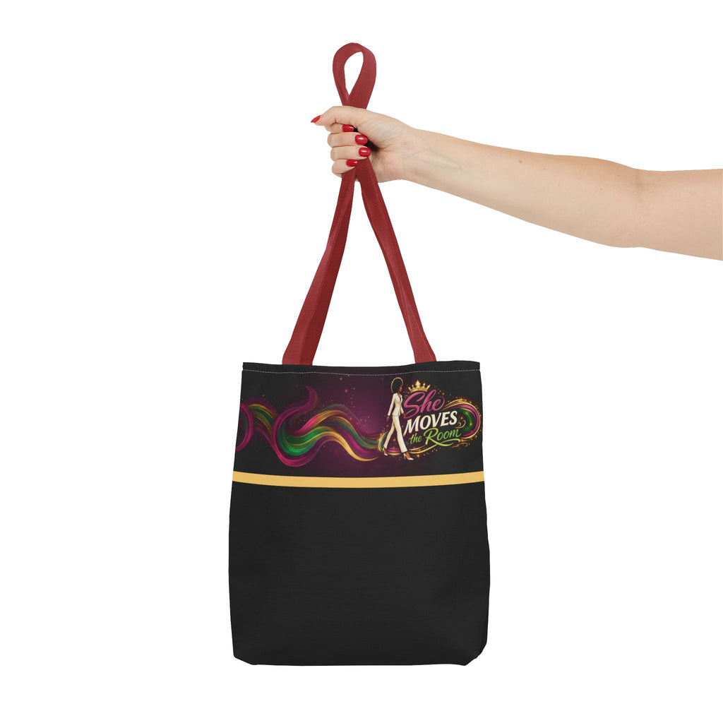 She Moves the Room Tote Bag | Afro Disco Woman Graphic Black