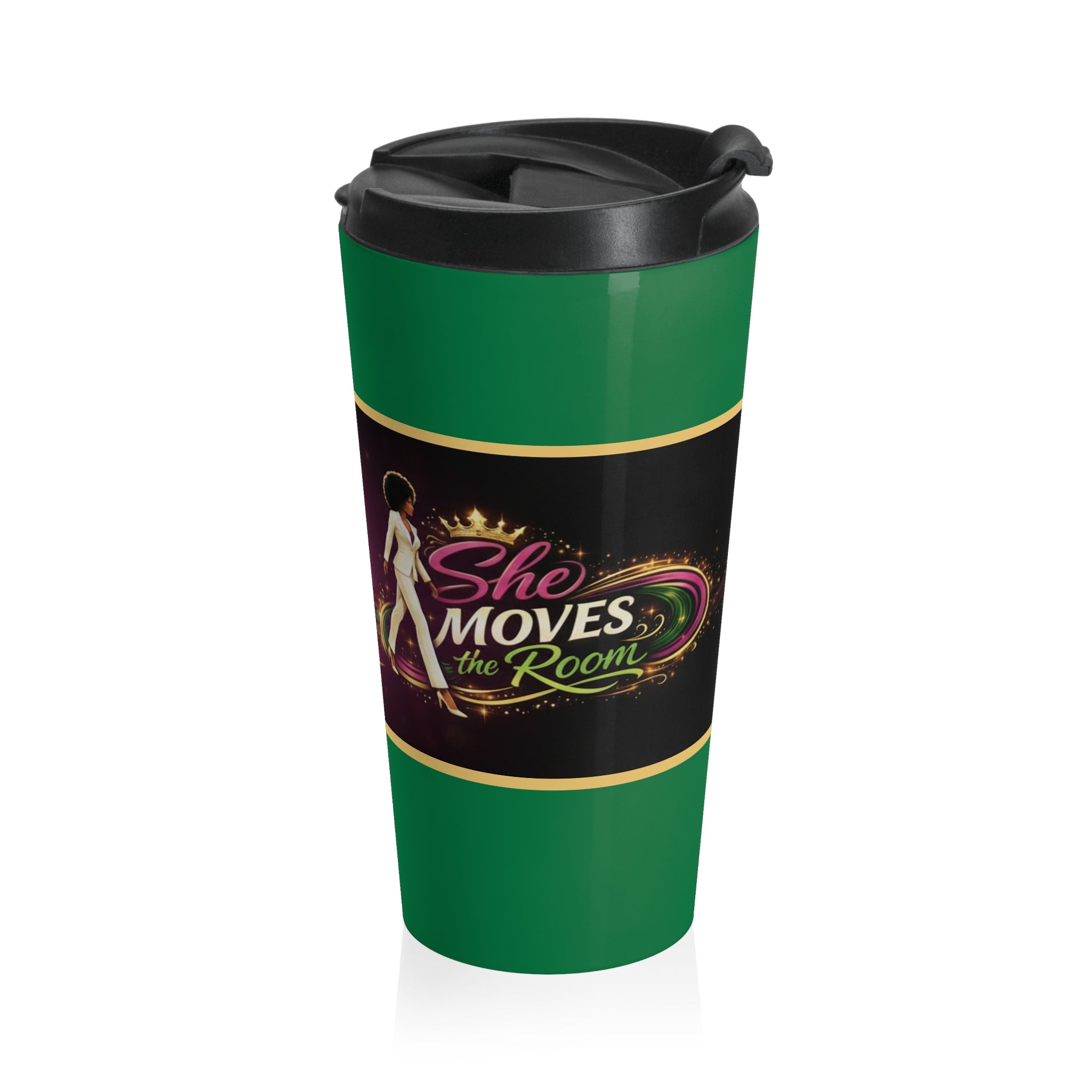 She Moves the Room | Stainless Steel Travel Mug (Green)