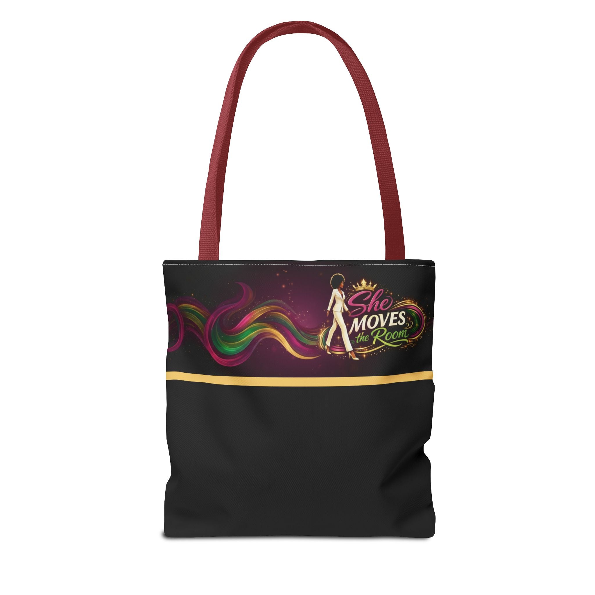 She Moves the Room Tote Bag | Afro Disco Woman Graphic Black