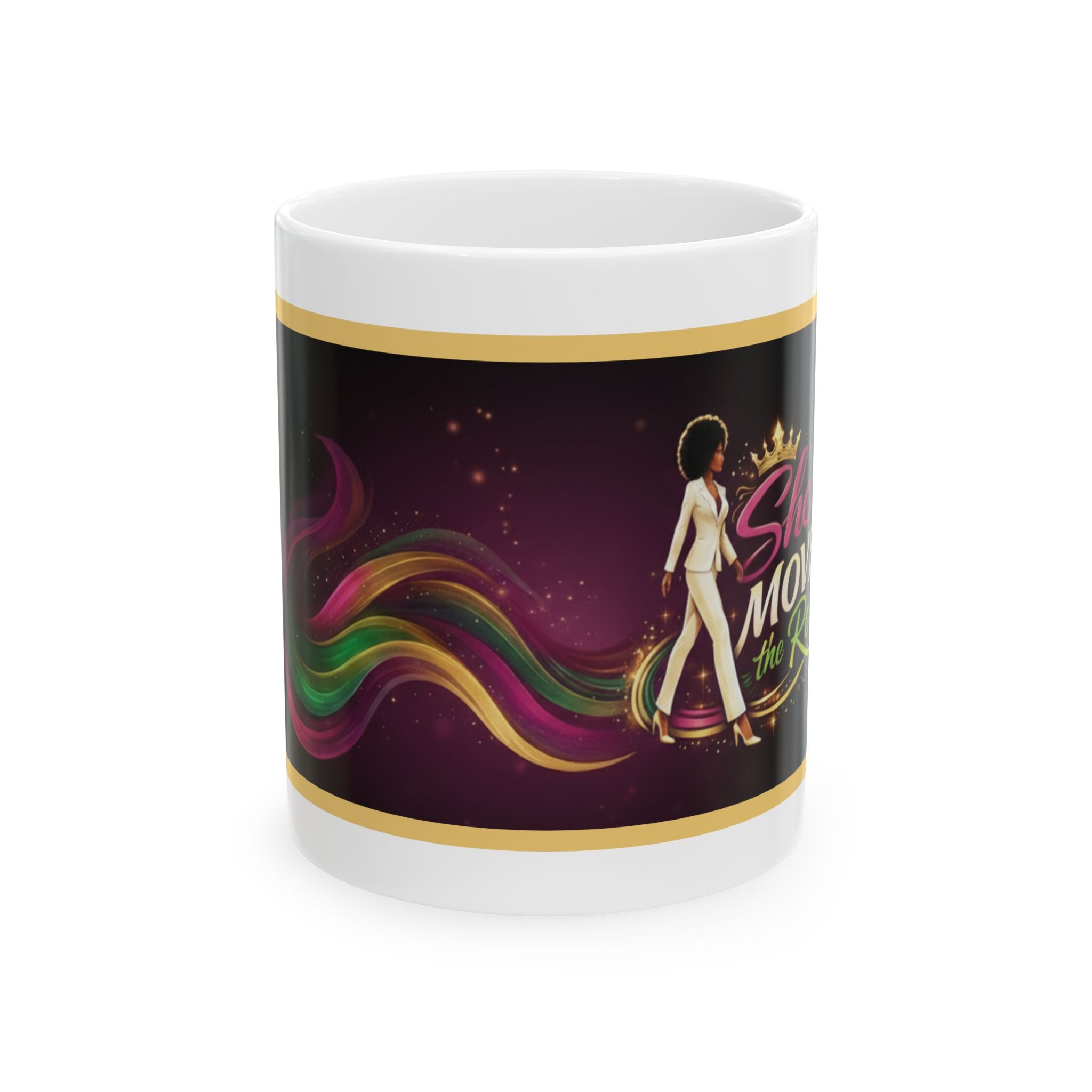 She Moves the Room | Colorful Wave Silhouette Ceramic Mug
