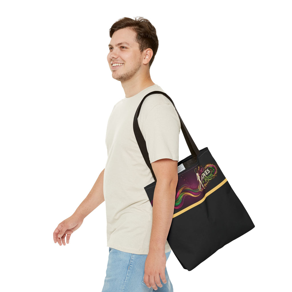 She Moves the Room Tote Bag | Afro Disco Woman Graphic Black